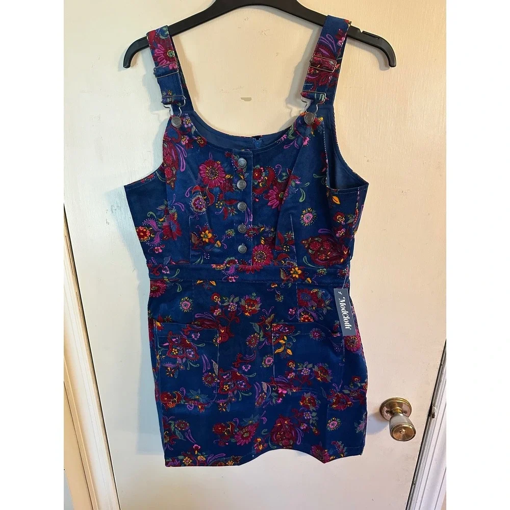 ModCloth Dress Padma Paisley Navy Corduroy‎ Pinafore Medium Jumper NWT